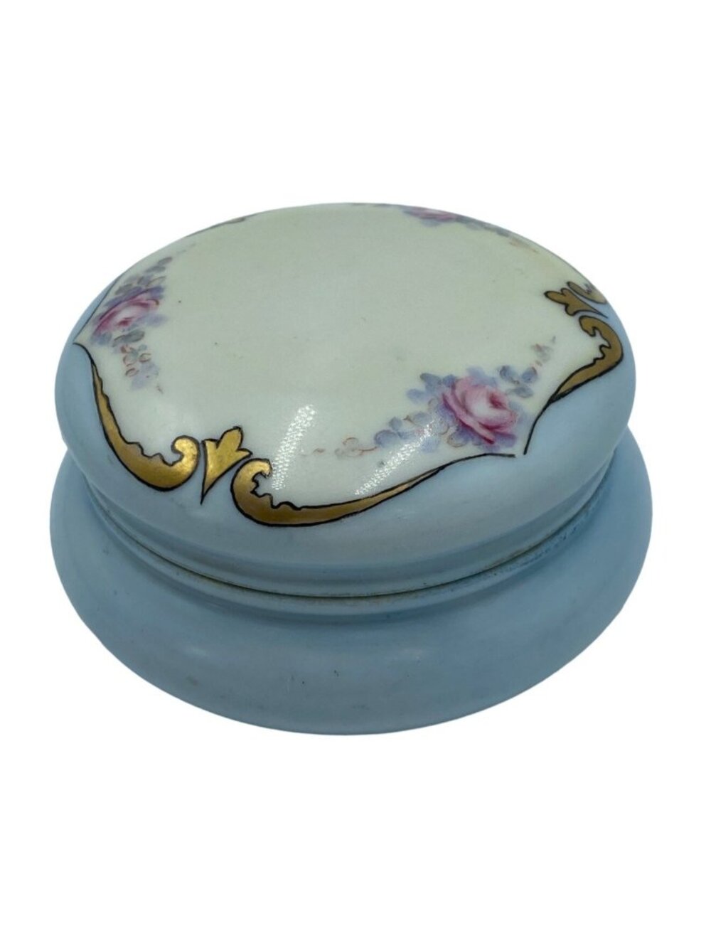 Antique Limoges Porcelain Trinket Box With Hand-Painted Floral Design